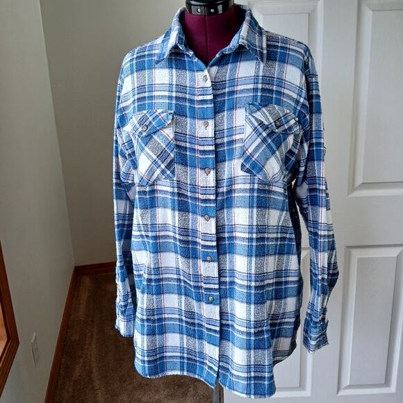 Canyon Guide Juneau Flannel Shirt 2X blue white plaid LS well worn warm soft - Picture 6 of 14